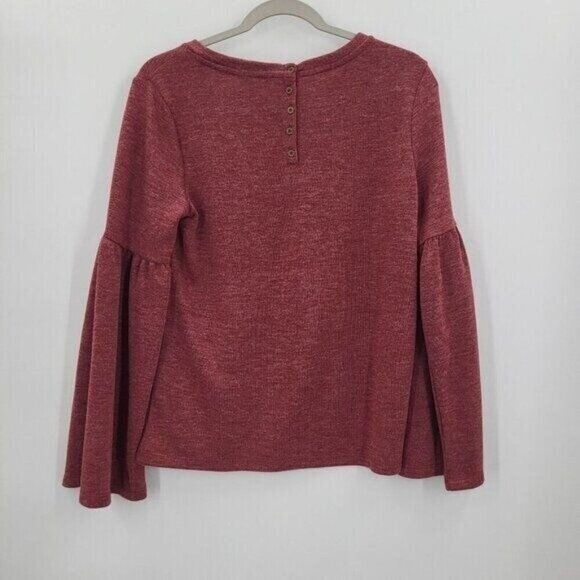 Lucky Brand Long Sleeve Top Womens Size Small Maroon Bell Sleeves 7W72135 - Picture 7 of 11